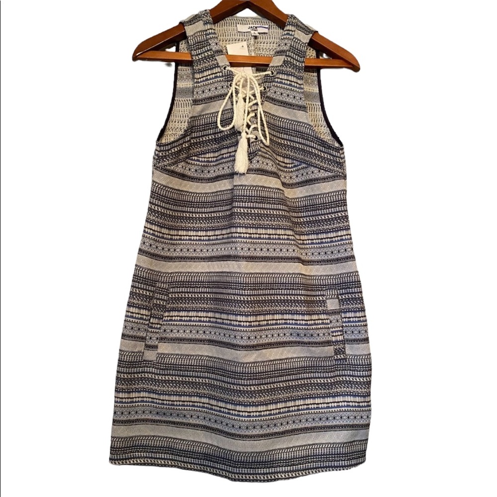 Jack by BB Dakota Blue Striped Sleeveless Sack Boho Style Dress